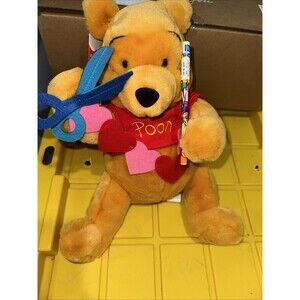 Disney Store Winnie The Pooh 13” Plush Valentine Pooh Hearts Scissors Pooh Pen